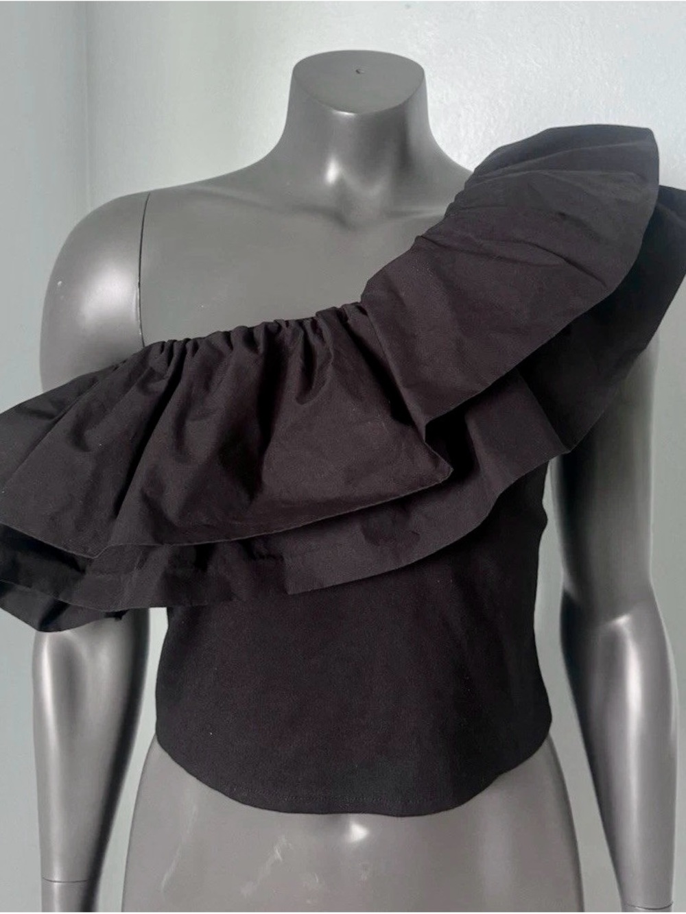 Anthropologie One-Shoulder Black Ruffle Women's Top